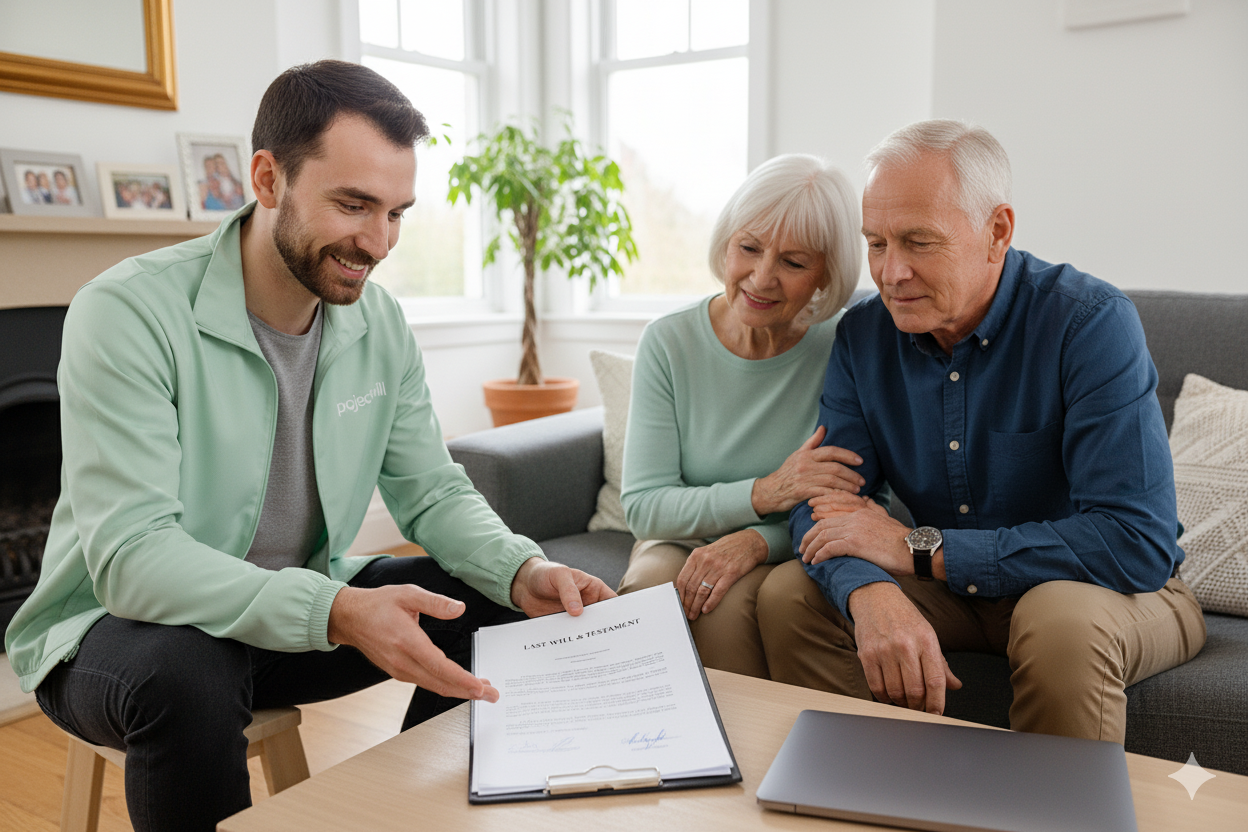 Estate planning advisor helping senior couple with wills and lasting powers of attorney in UK